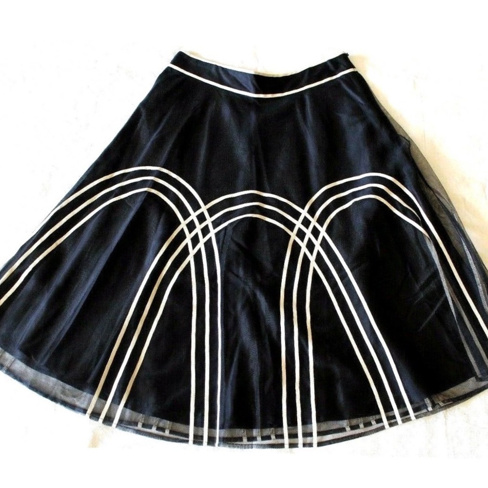 Ann Taylor Loft Black Mesh A-Line Skirt Ribbon Arch Trim Women Size 8